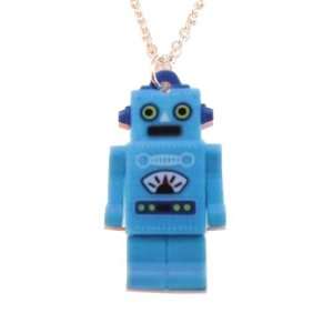   Cherry Silver plated base Blue Robot Necklace (18 inch chain) Jewelry