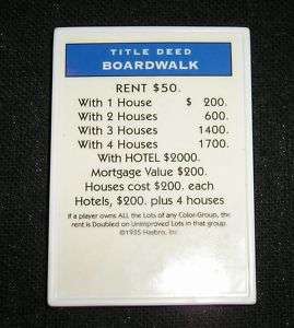 Monopoly Refrigerator Magnet Boardwalk Deed Card  