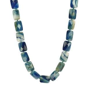   Blue Agate Rectangles Necklace with Sterling Silver Clasp 18 Jewelry