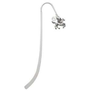   Pegasus Silver Plated Charm Bookmark with Clear Crystal Swarovski Drop