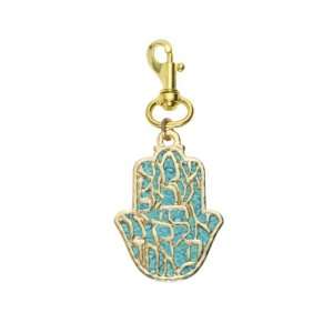  Turquoise Hamsa Keychain with Shema Text 