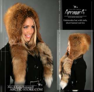   Gold red fox FULL fur eskimo Eskimoska hat 2 tails winter women  