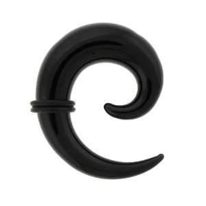    Pair of Spiral Plain Black Glass Soda Ear Plugs   6g Jewelry