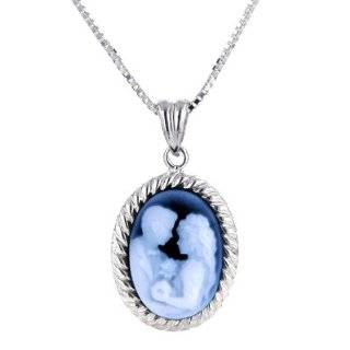   Frame 14X10mmm Blue Agate Bride and Groom Cameo Pendant w/18 Chain