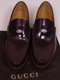 GUCCI SHOES $595 BORDEAUX PATINA LOGO COIN VAMP PENNY LOAFER 10 43e 