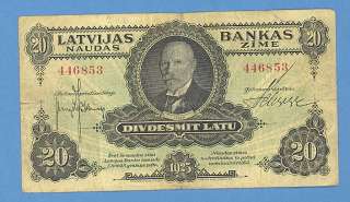 LATVIA LETTLAND 20 LATU 1925 P.# 17a VG CV$150.00  