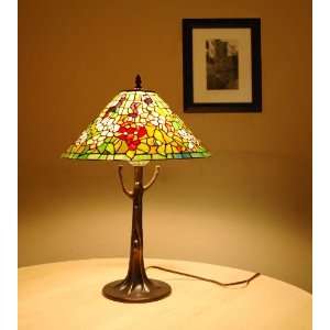  TIFFANY STYLE LAMP MULTI FLORAL BOUQUET WITH BRONZE TREE BRANCH STAND