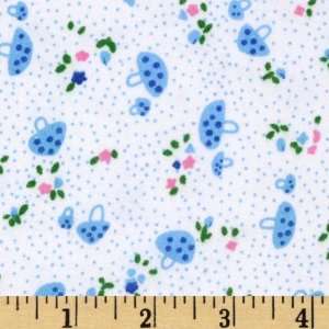  43 Wide Flannel Small Flower Buds White/Blue Fabric By 