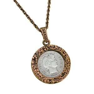  Silver Barber Dime Coppertone Coin Pendant Coin Jewelry 