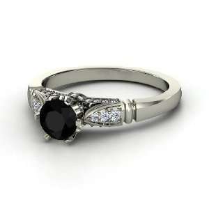   Elizabeth Ring, Round Black Onyx Sterling Silver Ring with Diamond