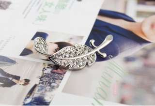 Fashion Silver Color plated full of crystals leaf brooch Z968  