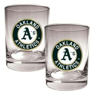 Oakland Athletics MLB 2pc Rocks Glass Set   Primary Logo  