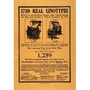  1913 Ad Mergenthaler Linotype Model 15 9 Printing Price 