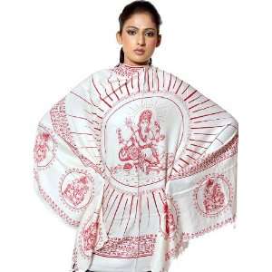  Ivory Lord Ganesha Prayer Shawl from Kashi   PolyCotton 