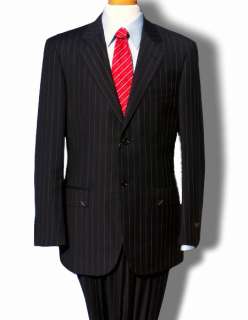 This fabulous suit features a classic fit, beautiful navy stripe in a 