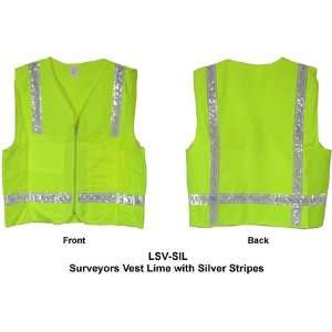  Surveyors Vest Lime with Silver Stripes   Large