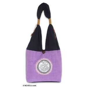  Cotton shoulder bag, Lilac Elephants
