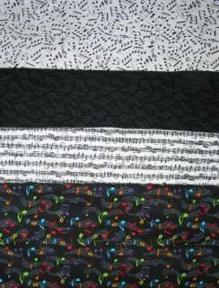Fabric Music Notes Musical Theme Black White Bright Assorted Quilt 