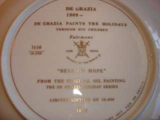 VINTAGE DE GRAZIA BELL OF HOPE PORCELAIN PLATE 1977  