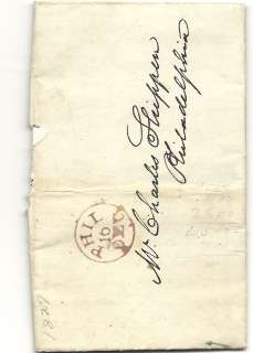 Stampless Cover 1821 W/Letter Philadelphia PA.  