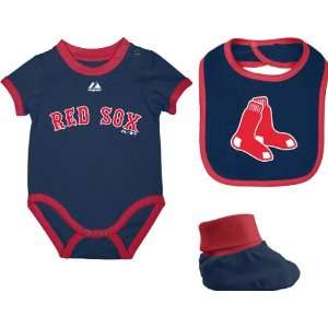  Boston Red Sox Newborn Navy Triple Play 3 Pack Bib, Bootie 