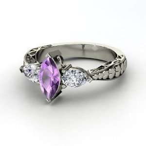  Hearts Summit Ring, Marquise Amethyst 14K White Gold Ring 