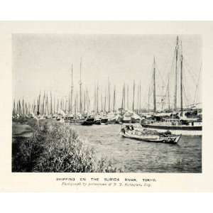  1909 Print Shipping Boats Export Sumida Gawa River Tokyo 