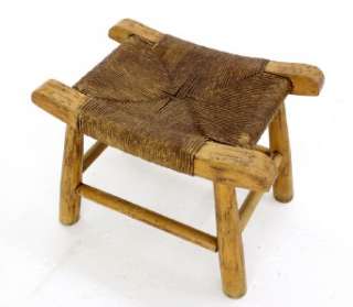 Vintage Antique Rush Seat Wood Primitive Bench Foot Stool Ottoman 