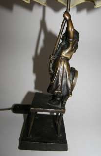BRONZE LAMP CHILD ON CHAIR BY S. BAUER, c. 1920  