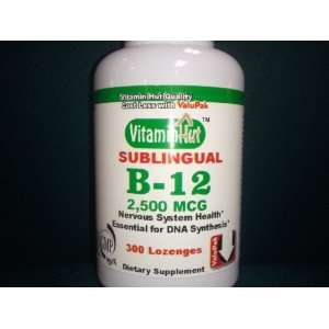  Vitamin Hut Sublingual B 12 2500 mcg 300 Lozenges Fast 