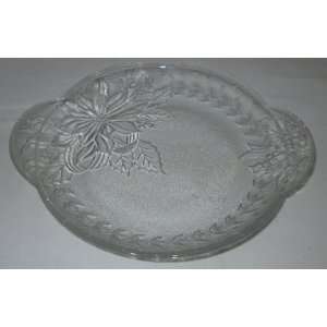  Clear Glass Christmas Candy Dish With Poinsettia & Holly 