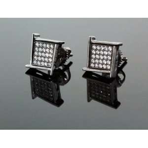   Square Spikes White Crystal Micro Pave Unisex Mens Stud Earrings 10mm