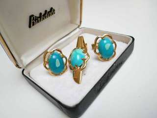 BIRKDALE Vintage Set Cufflinks Tiffany Blue Stones; Box  