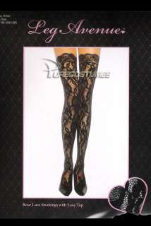 Leg Avenue Lace Thigh High Stockings with Lace Top Rose  