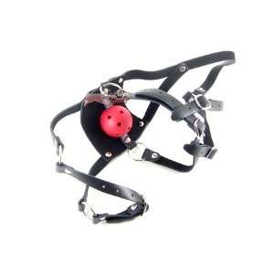  Leather Muzzle Harness (Red Ball Gag with Airways 