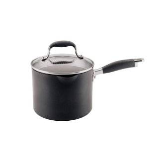   Anodized Nonstick 3.5 Quart Covered Straining Saucepan with Spouts