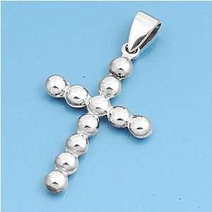   Silver Pendant   Cross   Beaded Pattern   32mm Pendant Height Jewelry