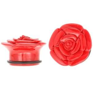   ) Single Flared Cardinal Red Rose Acrylic Plugs FreshTrends Jewelry