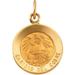  14K Yellow Gold Caridad Del Cobre Medal Pendant Jewelry