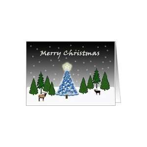  Merry Christmas Greeting Card Outdoor Snow Scene with Deer 