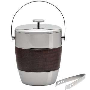   Stainless Vintage Lidded Ice Bucket With Tongs