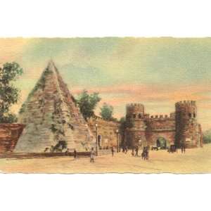 1930s Vintage Postcard Pyramid of Cestius & Porta San Paolo Rome Italy
