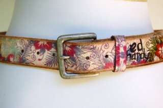 NWOT womens ED HARDY surf flower hibiscus NATURAL LEATHER belt S 