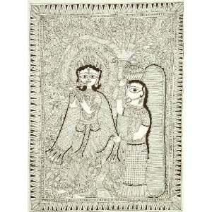  Radha Krishna   Madhubani Painting on Hand Made Paper 