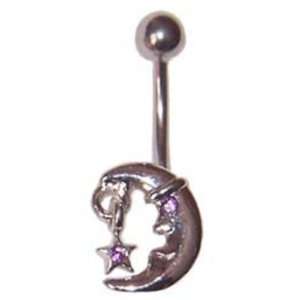  Moon with Purple Gem Star Dangle Belly Ring Everything 