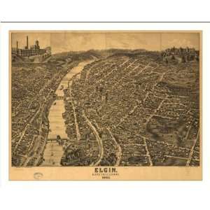  Historic Elgin, Illinois, c. 1880 (L) Panoramic Map Poster 
