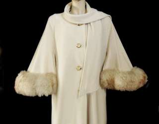   cashmere feel coat with huge fur cape like cuffs new old stock it