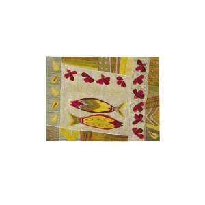  Yair Emanuel Challah Cover with Embroidered Fish in Raw 