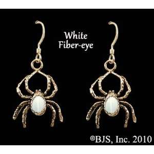 Spider Earrings with Gem, 14k Yellow Gold, White set gemstone, Spider 