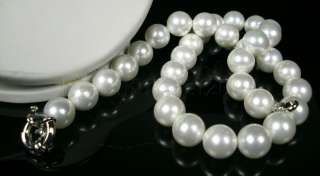 white 12mm southsea shell pearl pearl necklace&earrings  